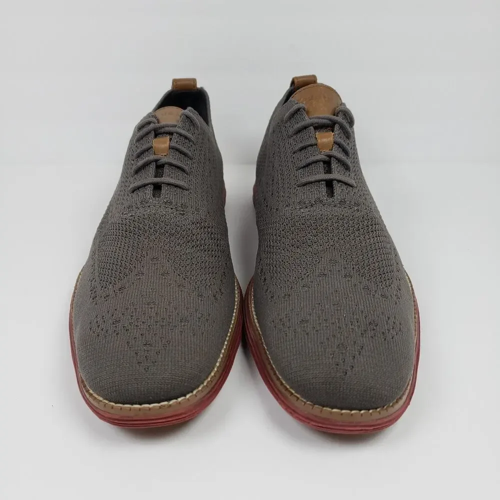 Cole Haan Original Grand Mens Size 13 Gray Red Knit Wingtip Oxford Shoes C35980
